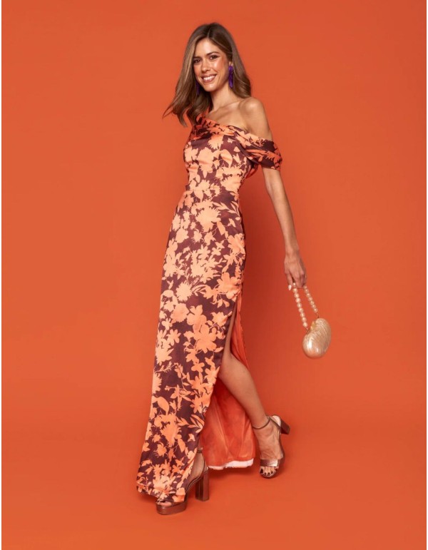 Satin midi party dress with two-tone floral print 2