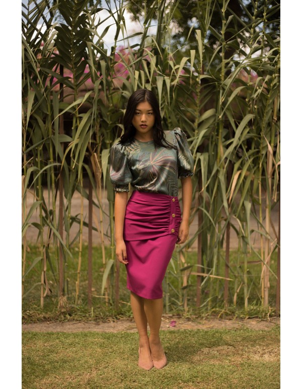 Chemise à manches courtes imprimée en satin tropical