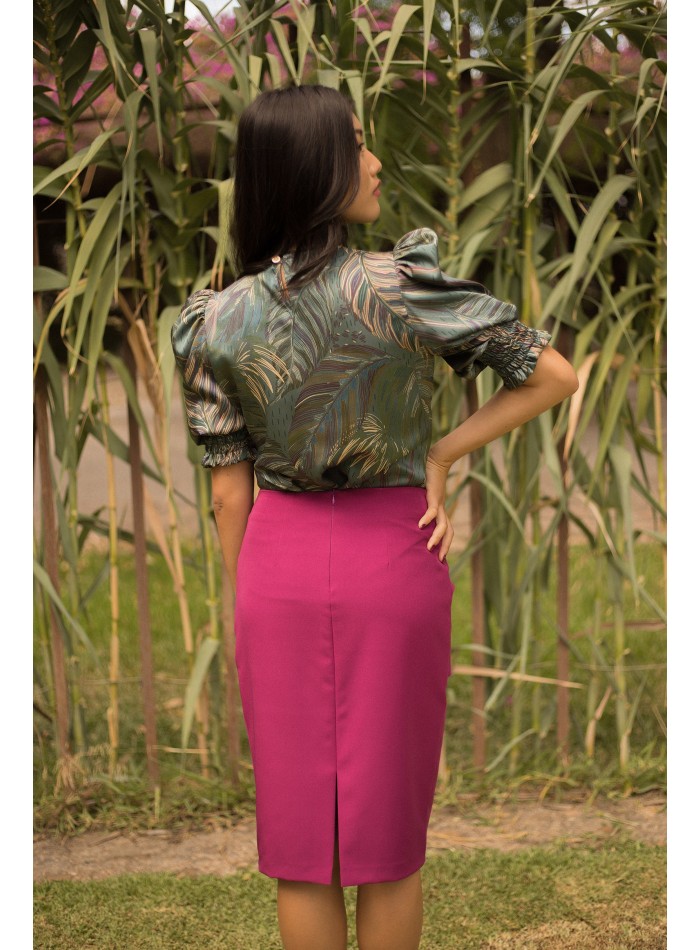 Camisa estampado tropical satinado con manga corta