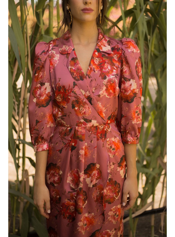 Vestido de fiesta midi con corte cruzado y...