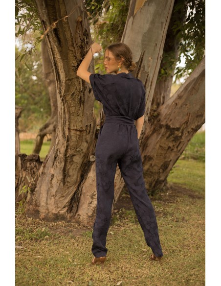 Party jumpsuit with cut at the waist and straight pants