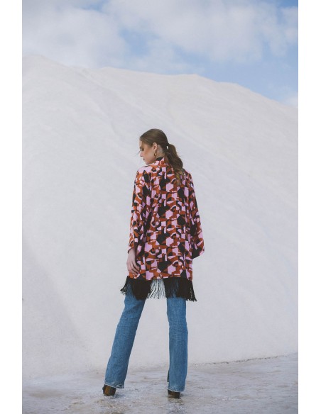 Printed kimono with long sleeves and bangs detail