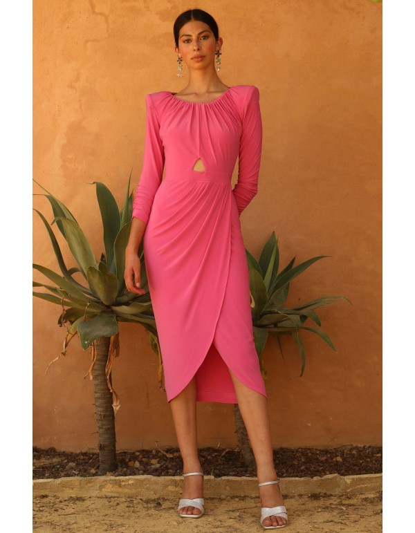 Vestido midi para invitada con manga larga y cut-out en...