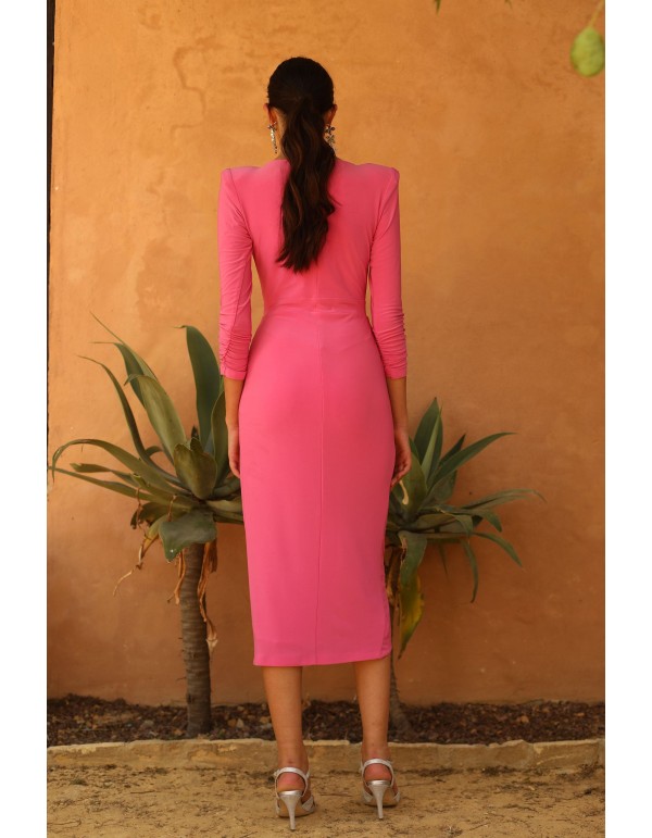 Vestido midi para invitada con manga larga y cut-out en... 2