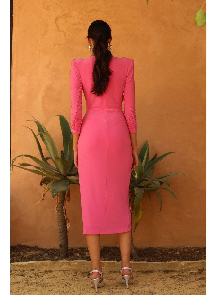Vestido midi para invitada con manga larga y...
