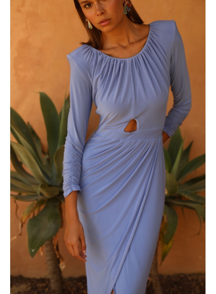 Midi party dress with closed neckline and...