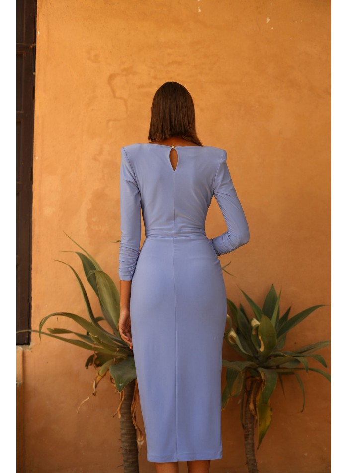 Midi party dress with closed neckline and...