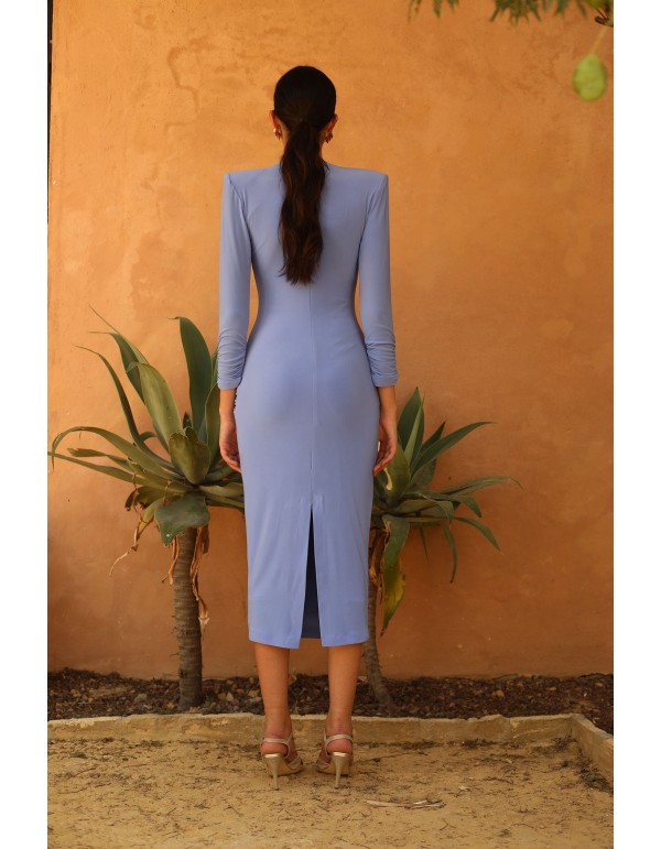 Midi party dress with V-neckline and crossover detail on the chest 2