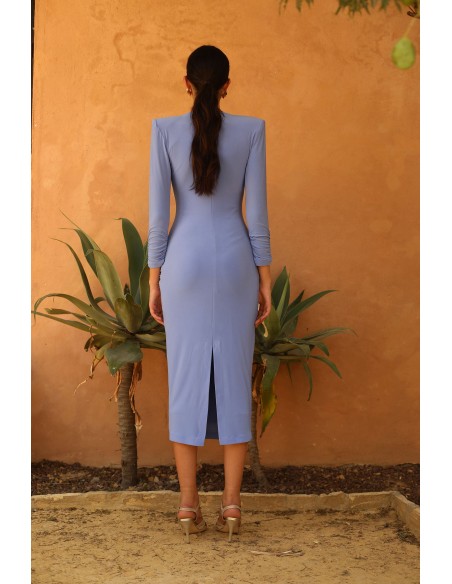 Vestido de fiesta midi con escote en V y detalle cruzado en el pecho