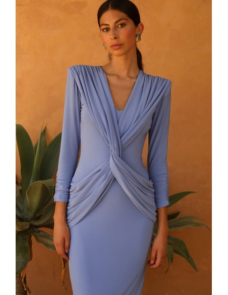 Robe de soirée midi avec décolleté en V et détails croisés sur la poitrine