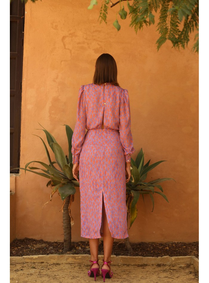 Midi party dress with lacing at the neck and waist