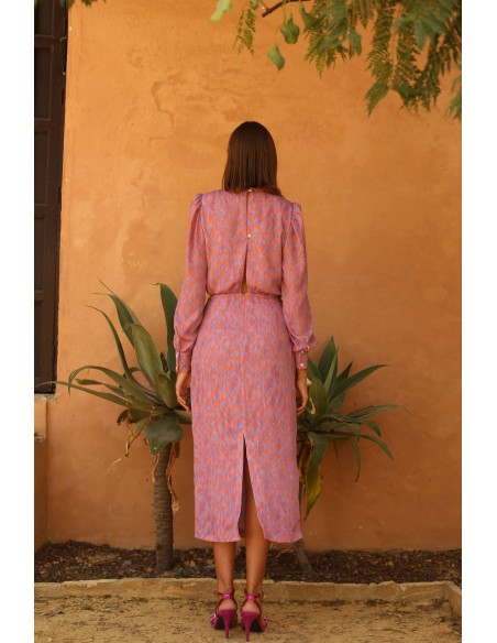 Vestido de fiesta midi con lazada en cuello y cintura