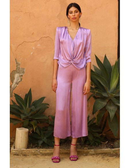 Conjunto de fiesta con cuerpo fruncido y pantalón ancho