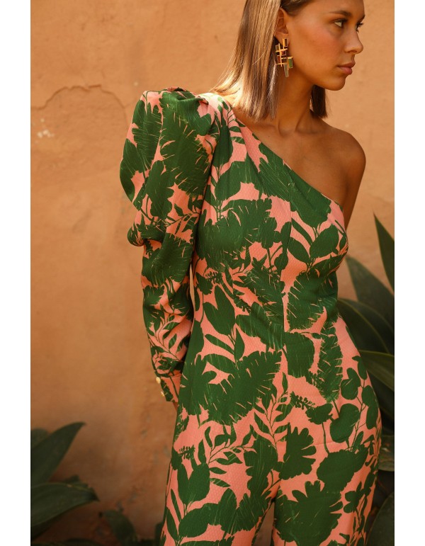 Flower printed party jumpsuit with asymmetrical puffed... 2