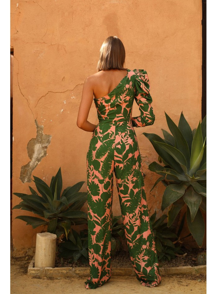Flower printed party jumpsuit with asymmetrical...