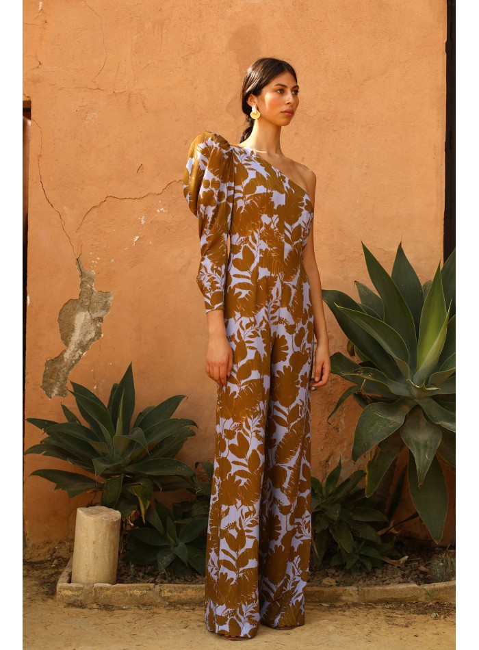 Party jumpsuit with asymmetrical neckline and...