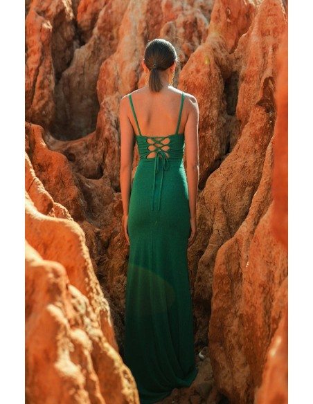 Vestido de fiesta largo estrecho con corte cut-out y drapeado verde