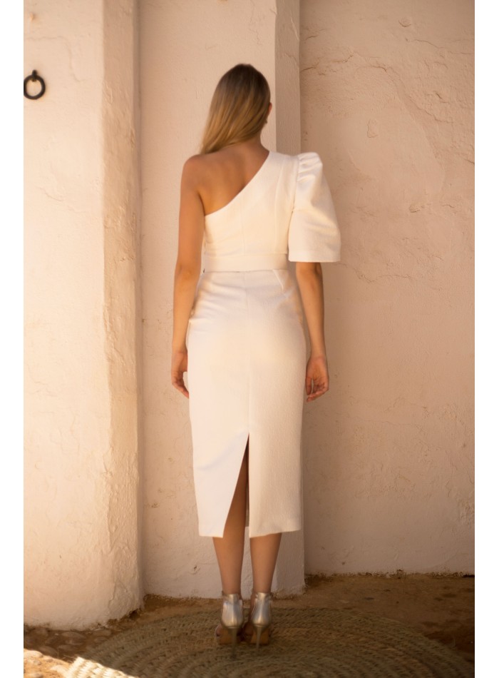 Vestido midi con escote asimétrico y corte a la...