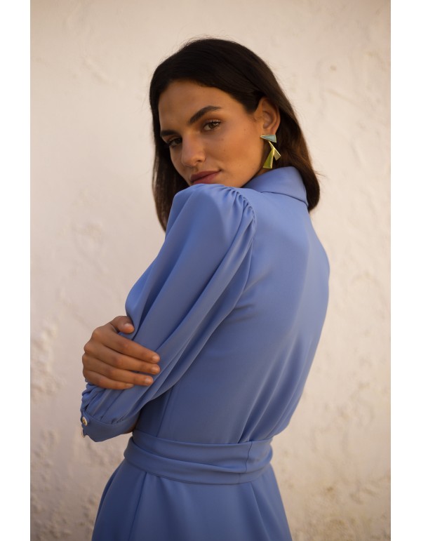 Vestido de fiesta midi con manga abullonada y escote cruzado 2