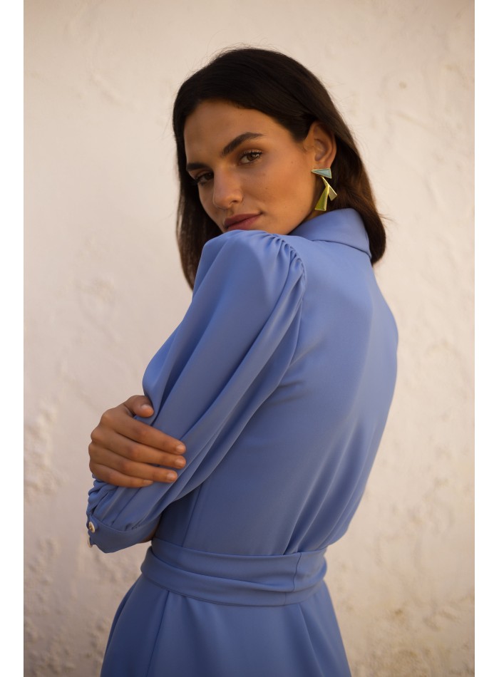 Midi party dress with puffed sleeves and...