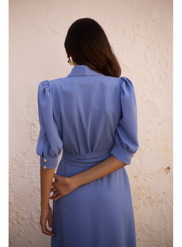 Midi party dress with puffed sleeves and...