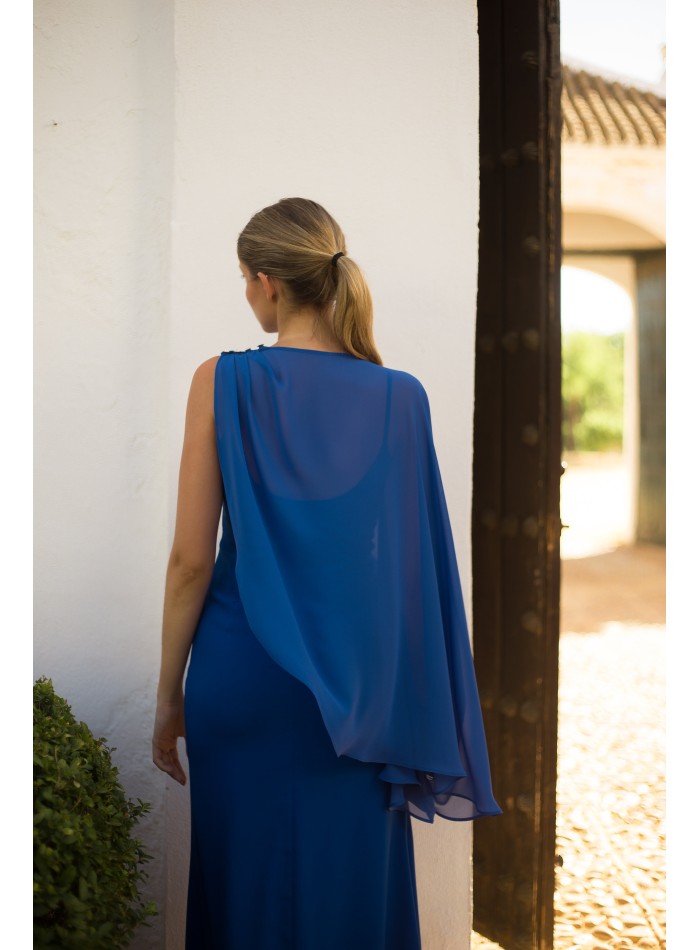 Long party dress with straps and matching cape...