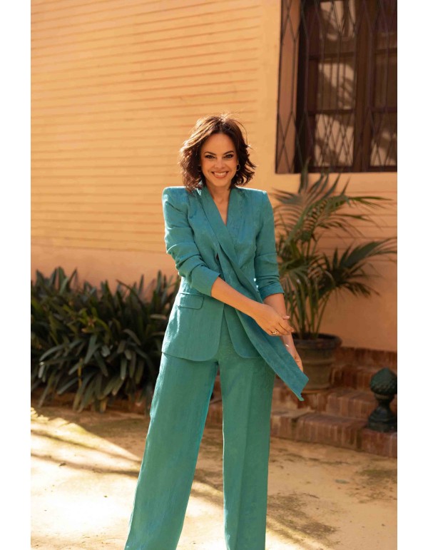 Traje de chaqueta con cuello smoking y pantalón de pata ancha azul 2