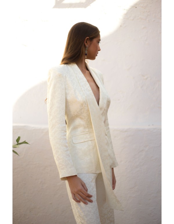 Traje de chaqueta de jacquard estilo smoking y pantalón de pata ancha 2