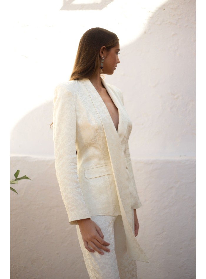 Tuxedo-style jacquard jacket suit and...