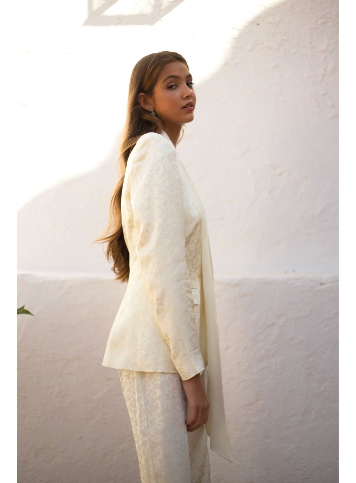 Tuxedo-style jacquard jacket suit and...