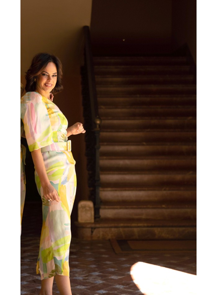 Printed midi party dress with asymmetrical...