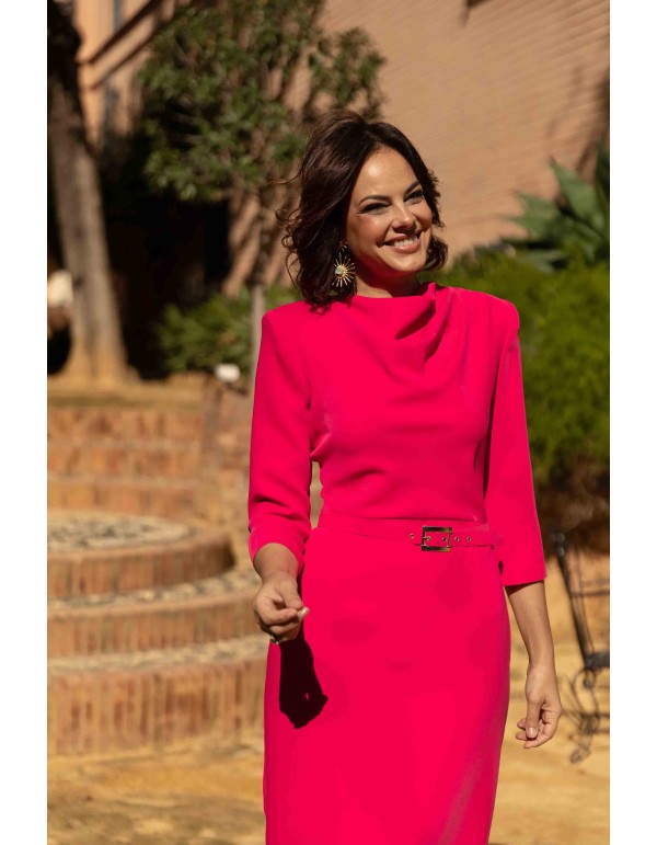 Midi party dress with french sleeves and shoulder pads