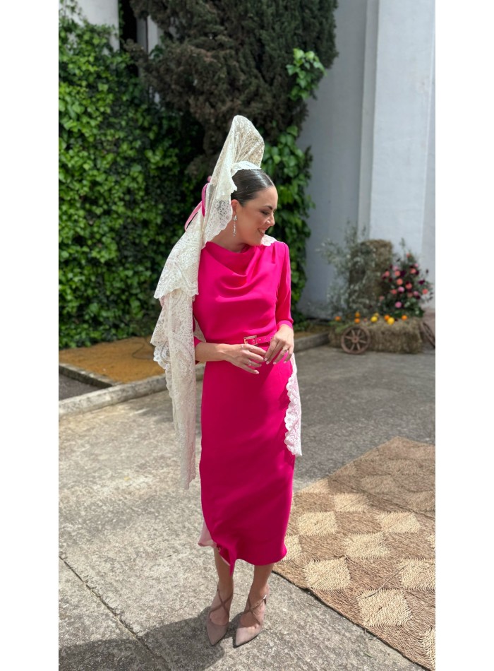 Vestido de fiesta midi con manga francesa y...