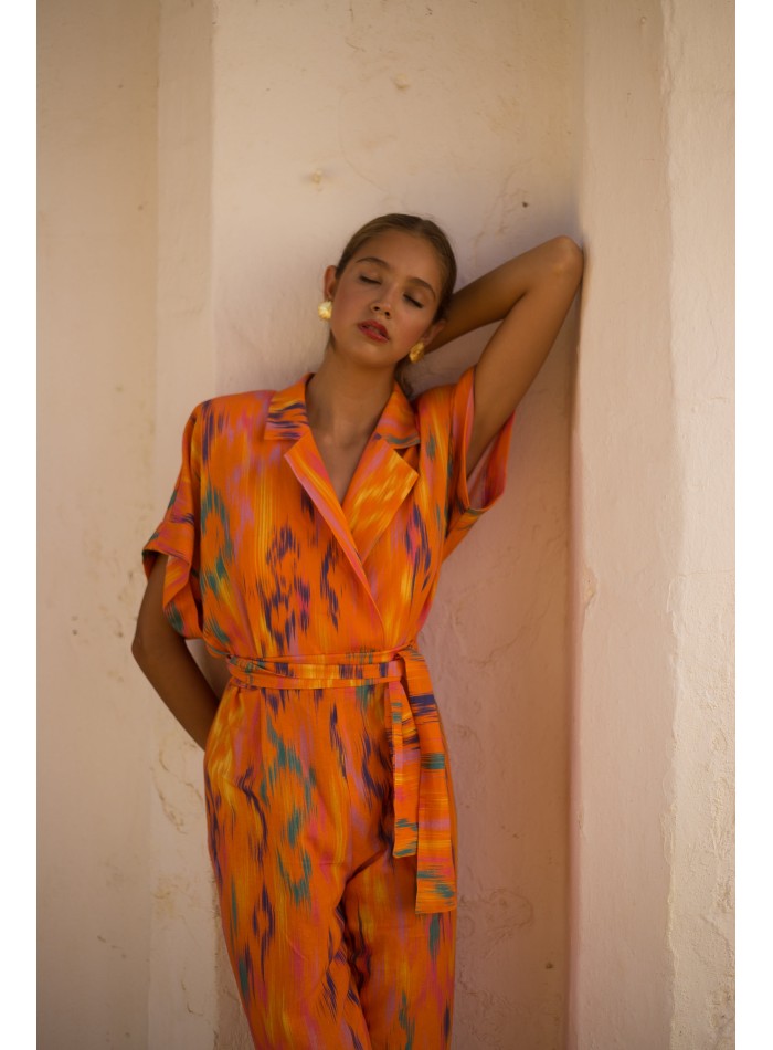 Printed party jumpsuit with raglan sleeves and...