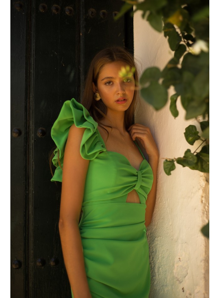 Vestido midi asimétrico con volante doble en el...