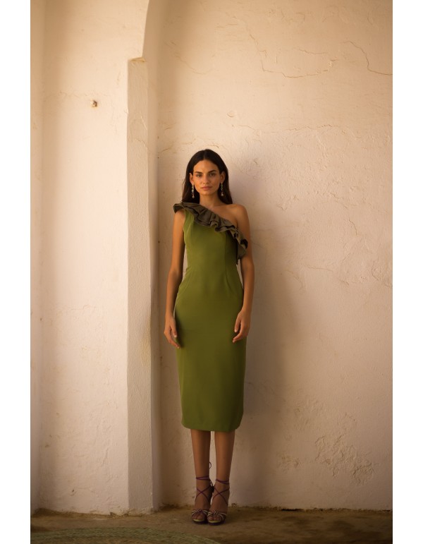 Robe de soirée midi avec encolure asymétrique et maxi... 2