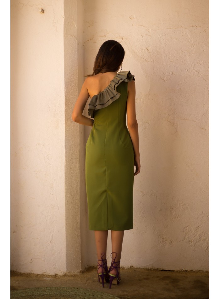 Vestido midi de fiesta con escote asimétrico y...