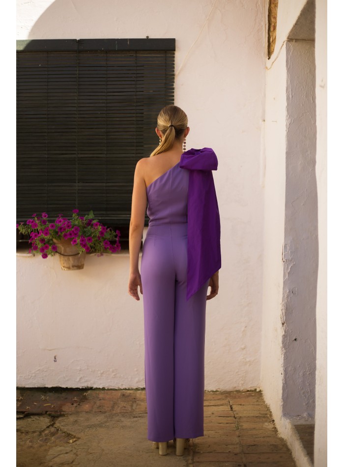 Purple long party jumpsuit with maxi lacing on...