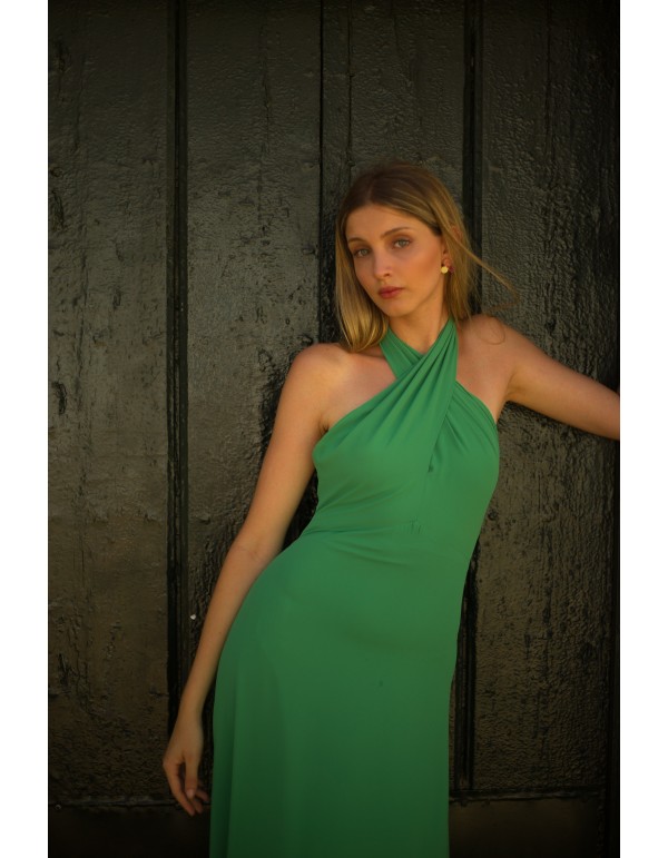 Robe longue de fête avec encolure dos nu croisée