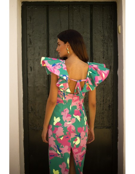 Vestido midi de fiesta estampado floral tropical