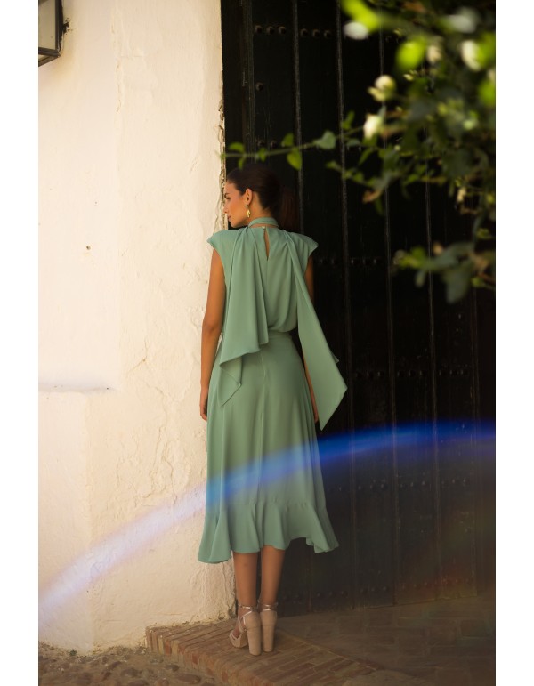 Top and skirt set with aqua green flouncy cross over skirt 2