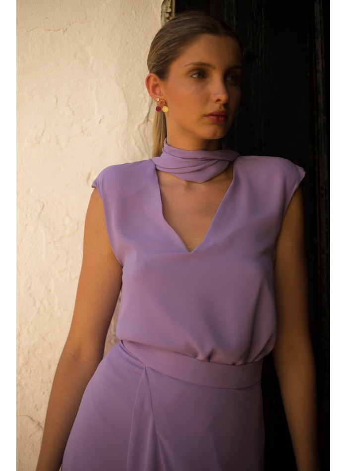 Purple top and skirt with cascading ruffles set