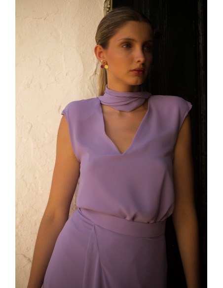 Purple top and skirt with cascading ruffles set