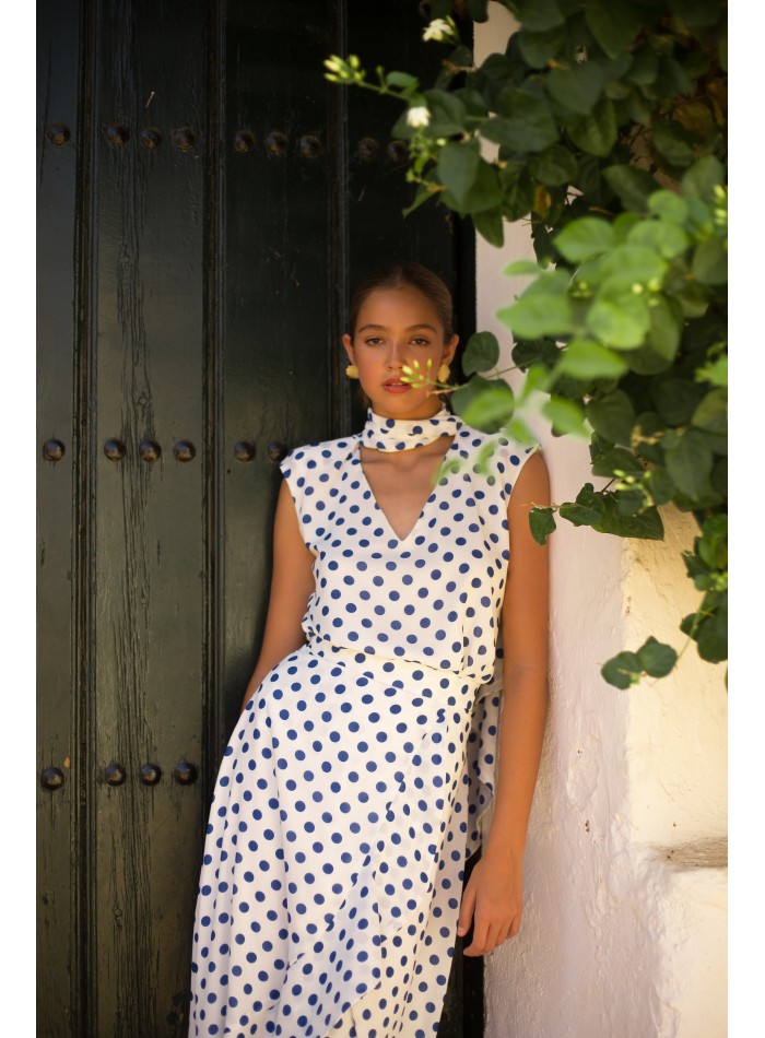 Top and cross skirt with polka dot frilly set