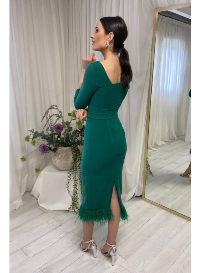 Robe de soirée midi avec ceinture et ourlet en...