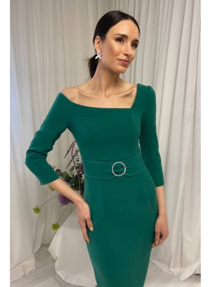 Vestido de fiesta midi con detalle cinturón y...