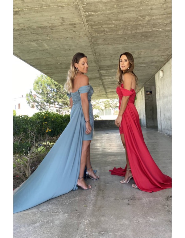 Vestido de fiesta con capa y escote bardot con cuerpo... 2