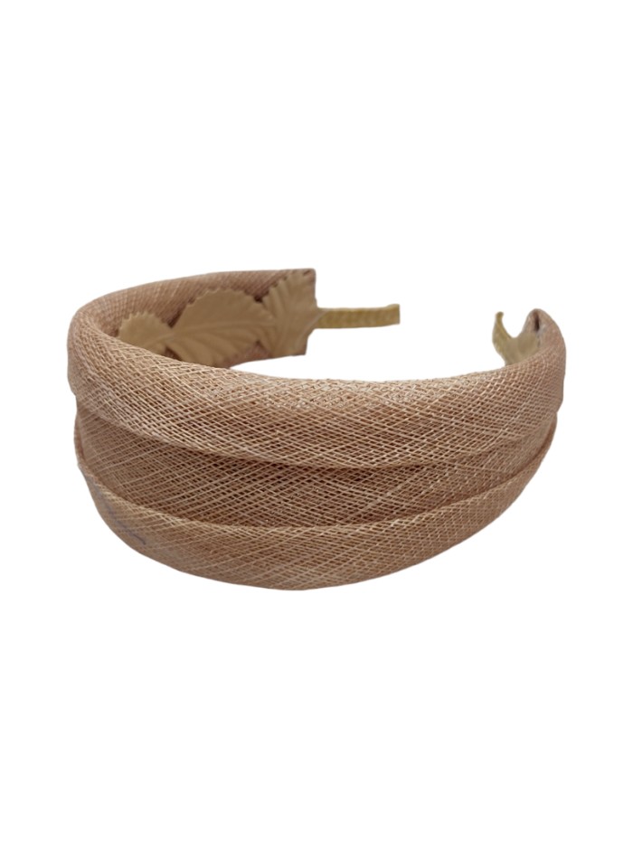 Beige party headband in double raffia