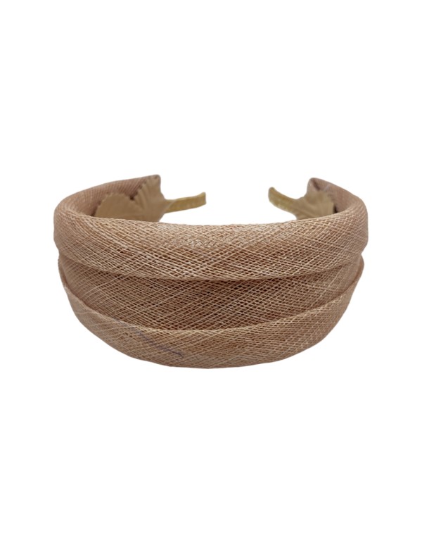 Beige party headband in double raffia