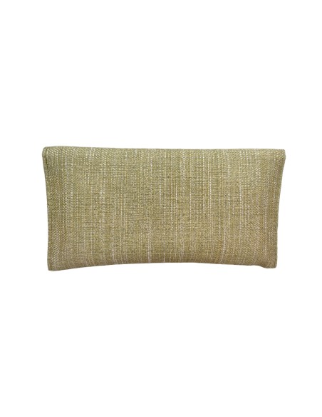 Cartera de fiesta en yute verde aceituna con cierre piedra